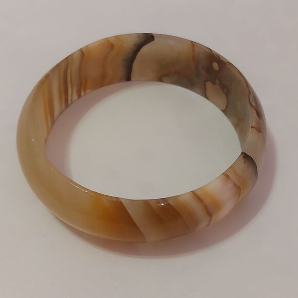 Natural Banded Agate Stone Chunky Bangle Bracelet - Picture 1 of 8